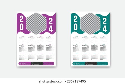 Monthly Modern well calendar design 2024, One page 2025, 2026 yearly Premium calendar for hanging on the wall, KDP calendar design 