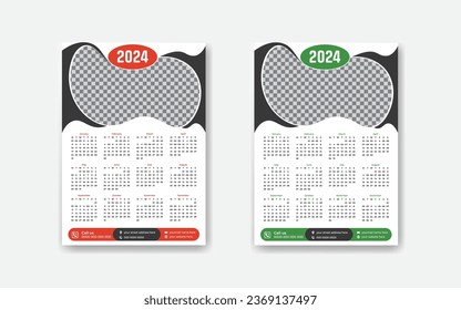 Monthly Modern well calendar design 2024, One page 2025, 2026 yearly Premium calendar for hanging on the wall, KDP calendar design 