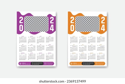 Monthly Modern well calendar design 2024, One page 2025, 2026 yearly Premium calendar for hanging on the wall, KDP calendar design 