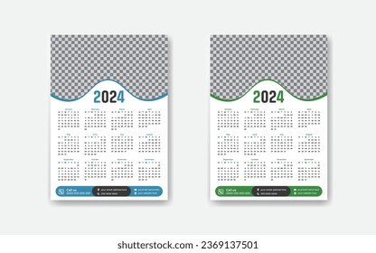 Monthly Modern well calendar design 2024, One page 2025, 2026 yearly Premium calendar for hanging on the wall, KDP calendar design 