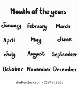monthly month of the years calendar handwritten