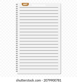 Monthly notepad for entries vector icon. September con. Notepad in a flat style. Simple icon. Vector illustration.