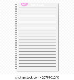 Monthly notepad for entries vector icon. December icon. Notepad in a flat style. Simple icon. Vector illustration.