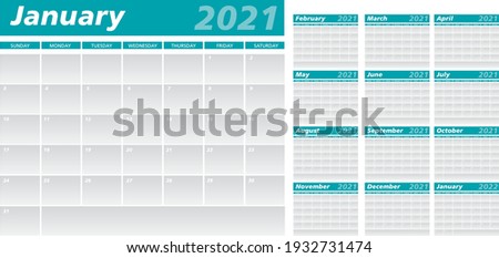 monthly organization calendar template grid for 2021 

