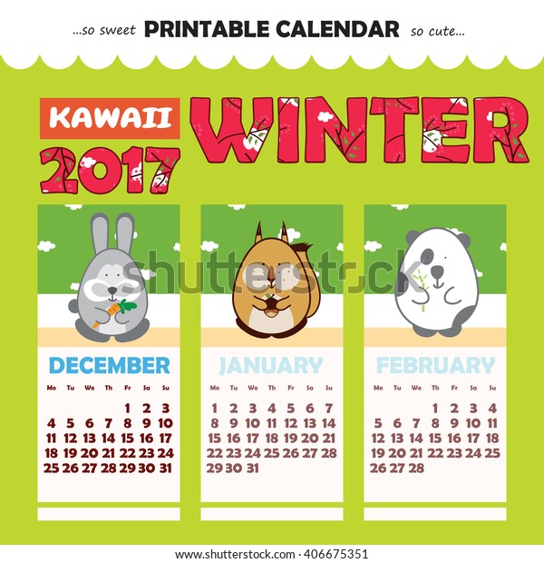 Monthly Pinup Calendar 17 Year Kawaii Stock Vector Royalty Free