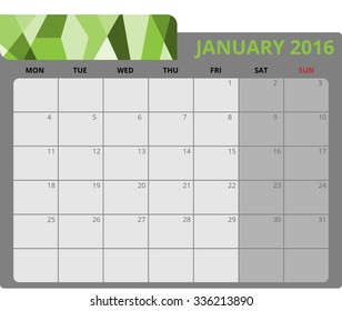 Monthly plan calendar January