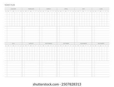 Una Plantilla de Plan mensual con un estilo sencillo y minimalista. Nota, planificador, diario, calendario planificador ilustración de Plantilla de documentos.