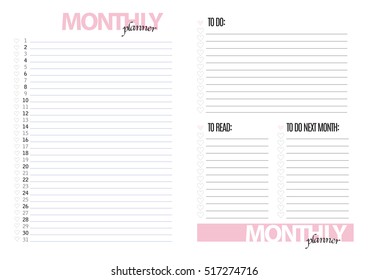 monthly planer blank template