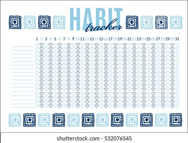 Monthly planer habit tracker blank template