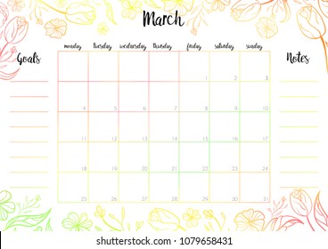 Cute Monthly Planner Flowers Do List Stock Vector (Royalty Free ...