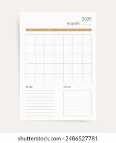 Monthly Planner 2025: Simple Template for Organizing Tasks and Notes