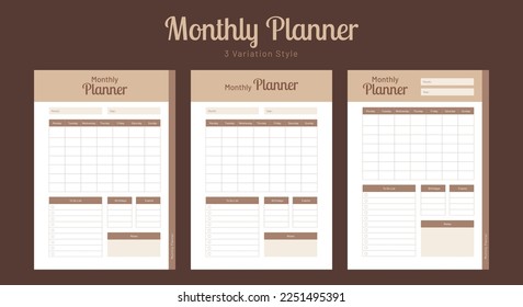 Monthly planner and monthly bullet journal logbook tracker interior template