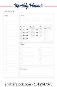 Diseño de páginas de planificación creativa mensual. Para hacer la lista de verificación. Calendario con casillas de fecha a marcar. Hoja de color del diario de viñetas de la lista de tareas mensuales. Diseño del diario de impresión. Plantilla de vector de bloc de notas