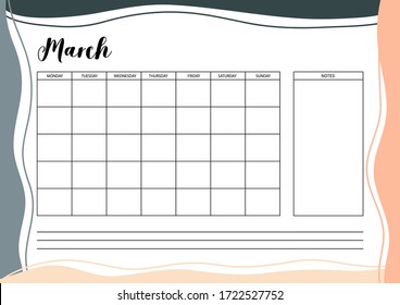 Monthly  planner for diary, organiser, notebook. Printable A4 planner. Vector Illustration. 