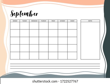 Planificador mensual para diario, organizador, portátil. Planner A4 impreso. Ilustración vectorial. 