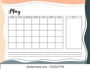 Monthly  planner for diary, organiser, notebook. Printable A4 planner. Vector Illustration. 