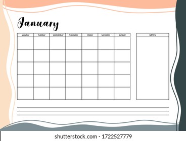 Monthly  planner for diary, organiser, notebook. Printable A4 planner. Vector Illustration. 