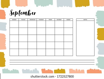 Monthly  planner for diary, organiser, notebook. Printable A4 planner. Vector Illustration. 