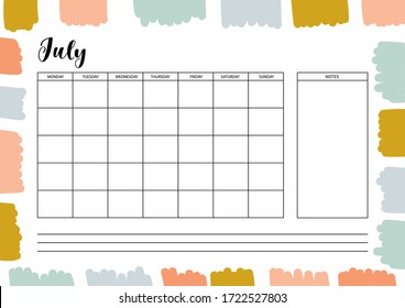 Monthly  planner for diary, organiser, notebook. Printable A4 planner. Vector Illustration. 
