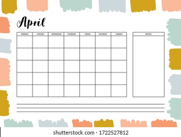 Monthly  planner for diary, organiser, notebook. Printable A4 planner. Vector Illustration. 