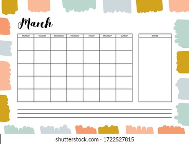 Monthly  planner for diary, organiser, notebook. Printable A4 planner. Vector Illustration. 