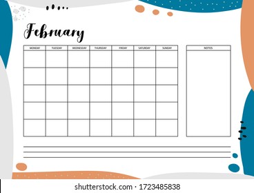 Monthly  planner for diary, organiser, notebook. Printable A4 planner. Vector Illustration. 