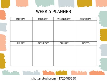 Monthly  planner for diary, organiser, notebook. Printable A4 planner. Vector Illustration. 