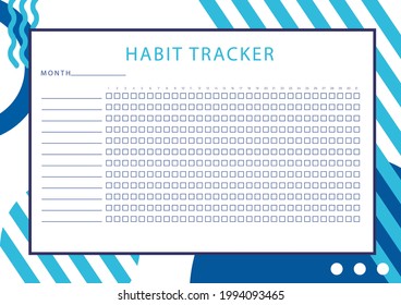 Monthly planner habit tracker blank template. Habit plan with place for habits. Organization tool.