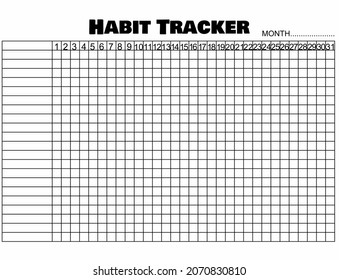 Monthly planner and habit tracker.Schedule for making a calendar and planning for the month.Blank template.Bullet journal and notebook concept.Vector illustration.