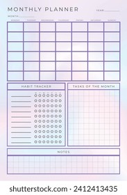 Inserciones mensuales del planificador. Página planificador en blanco minimalista. Mes en 2 páginas. Diseño de la hoja imprimible del organizador personal para su planificador, calendario, diario. Vector.