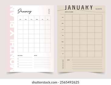 Monthly Planner, Modern Planner Template Set, Vector Planner