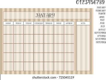 Monthly planner on a brown background and names of months