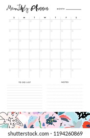 Monthly Planner. Organiser and Schedule with place for Notes and To Do List. Template design. Vector