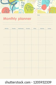 Monthly Planner. Organiser and Schedule with place for Goals and To Do Lists. Template design. Vector