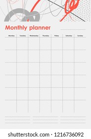 Monthly Planner. Organiser and Schedule with place for Goals and To Do Lists. Template design. Vector
