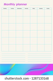 Monthly Planner. Organiser and Schedule with place for Goals and To Do Lists. Template design. Vector