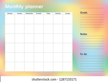 Monthly Planner Organiser Schedule Place Goals Stock Vector (Royalty ...