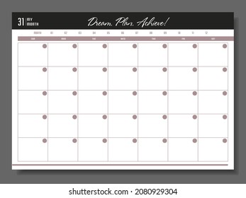 
Monthly planner template. Blank notebook page isolated on grey. Business organizer page. Paper sheet