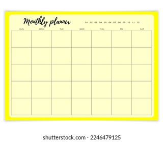 Monthly planner template. Blank notebook page isolated on grey. Paper sheet