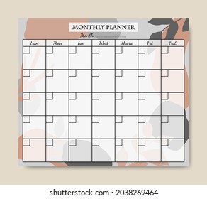 Monthly Planner Template with Gray Orange Pastel Abstract Background Printable