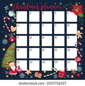 Monthly planner template. Grid for notes. Stone wall. Christmas planner, organizer template, wish list. Vector illustration