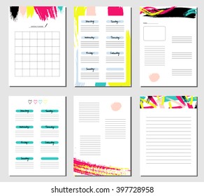 Monthly Planner. Template for notebooks, diary. Brush stroke elements