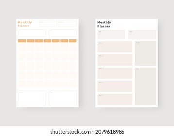 Monthly planner template. Set of planner and to do list. Modern planner template set. Vector illustration.