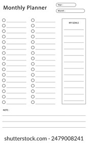 Monthly planner template. Vector design.
