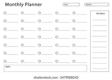 Monthly planner template. Vector design.