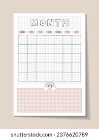 Monthly planner template. Vector illustration.