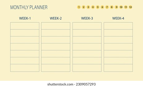 Monthly planner in week style in line. This will help you to track your work and give you confidence to achieve your goal.
