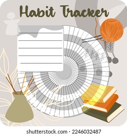 Monthly planner, weekly planner, habit tracker template and example. Template for agenda, schedule, planners, checklists, bullet journal, notebook and other stationery. Hygge theme