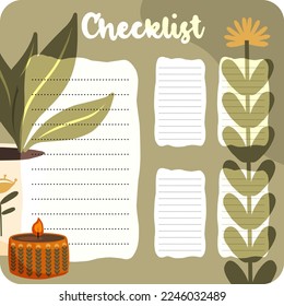 Monthly planner, weekly planner, habit tracker template and example. Template for agenda, schedule, planners, checklists, bullet journal, notebook and other stationery. Hygge theme