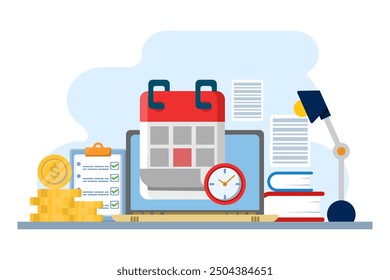 Monthly recurring income concept, income, making money, Calendar with monthly payment dates, recurring income payments. flat vector illustration on background.
